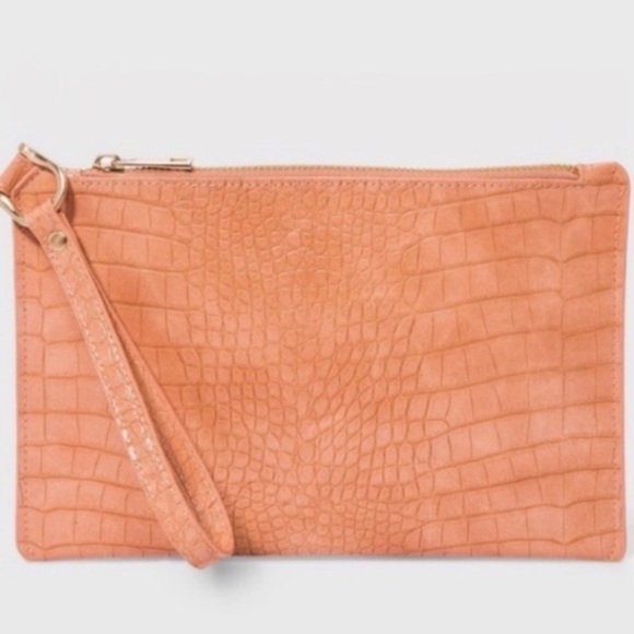 A New Day Faux Leather Alligator Skin Pouch Wristlet Light Orange Clutch NEW - Picture 3 of 9